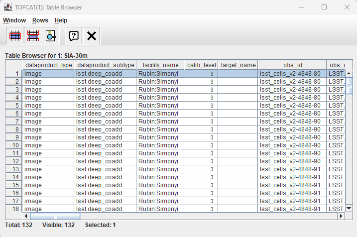 Click a row to open the View Datalink Table window.