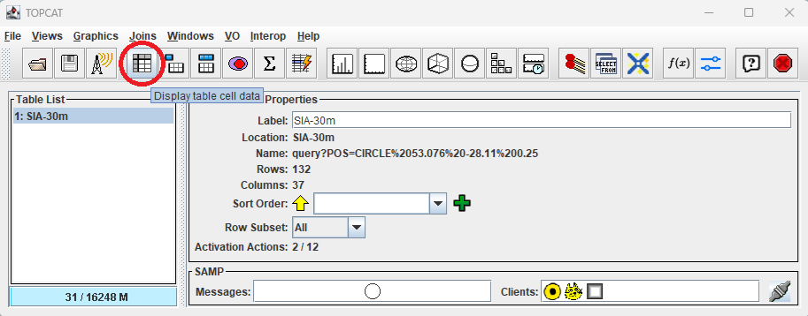 Click “Display table cell data” button.
