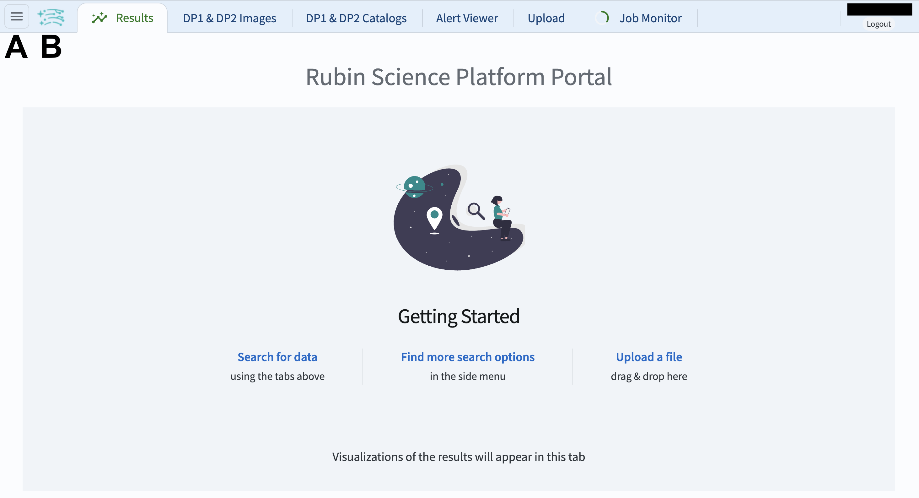 The main landing page of the Portal Aspect, showing tabs across the top and instructions in the middle.