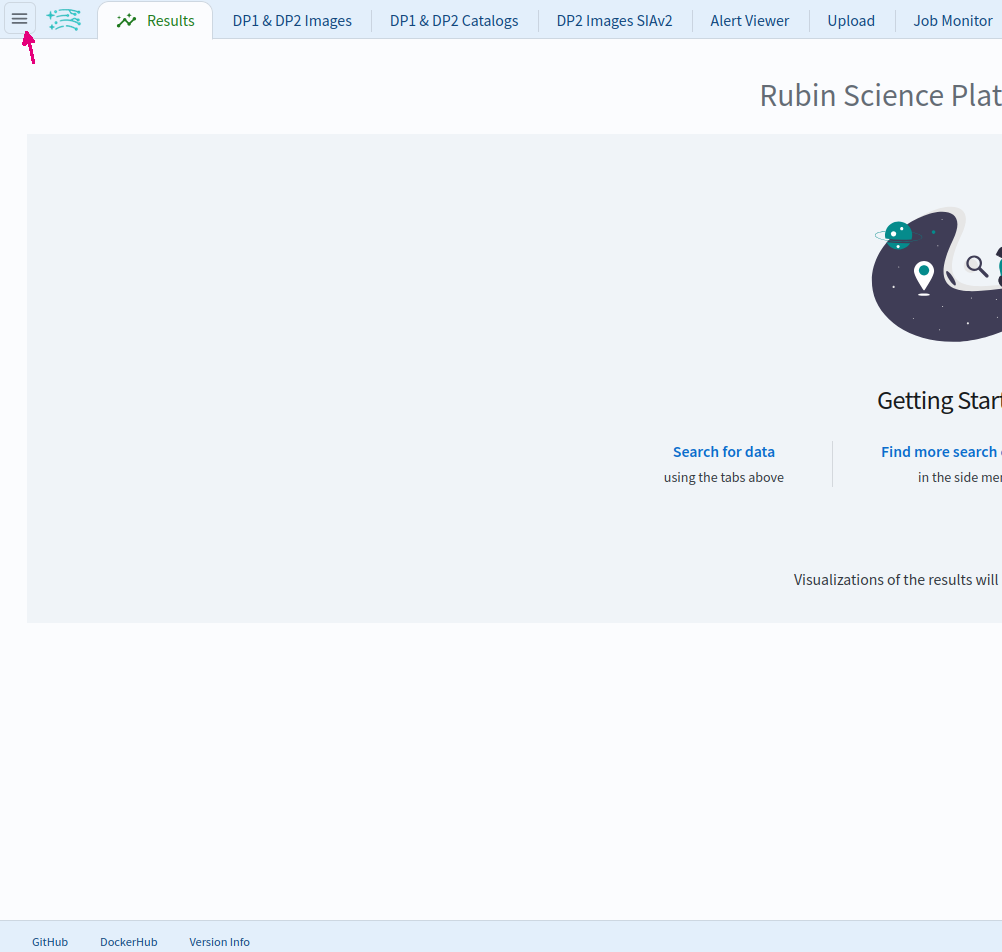 The Portal landing page with the menu icon (three horizontal lines) at the upper left highlighted.
