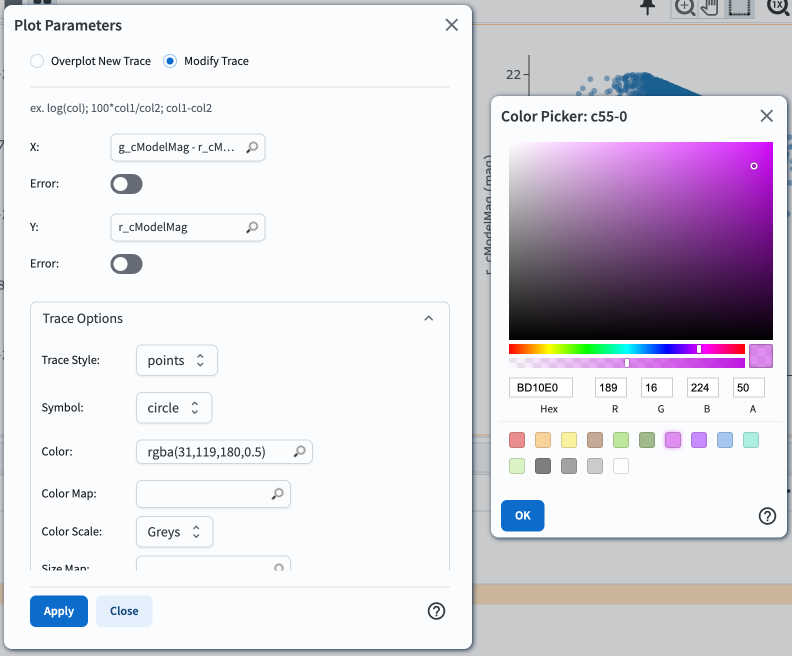 Changing the symbol color with the color picker.