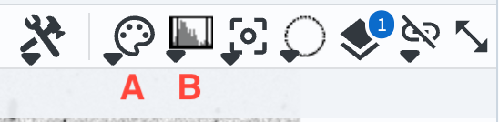 The buttons to access dropdown menus for color and image scaling.
